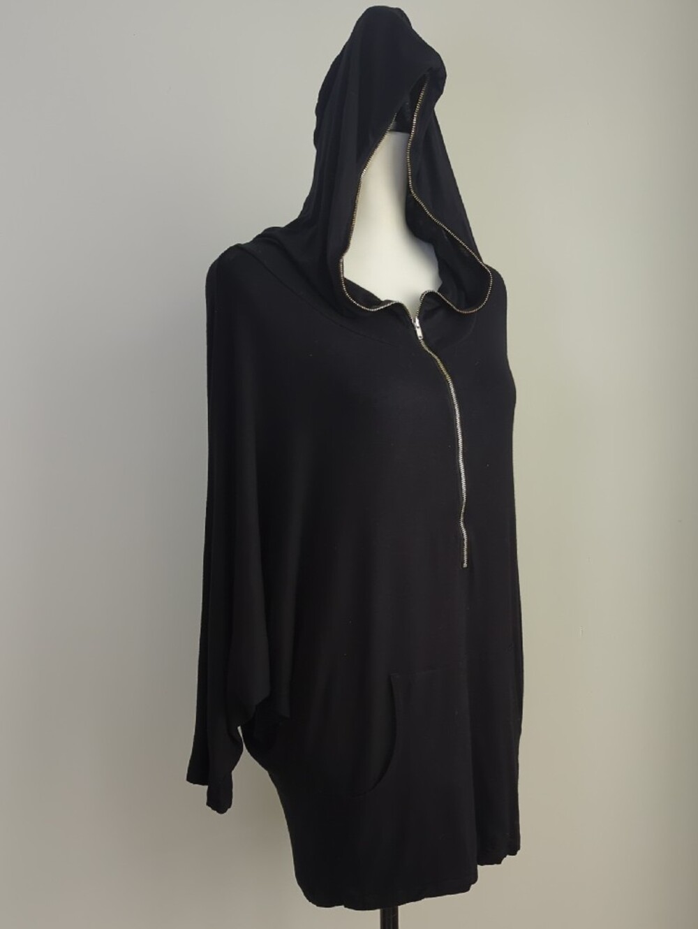 Love Culture Lightweight Black Oversized Hooded Batwing Half-Zip Tunic LARGE - Picture 9 of 15